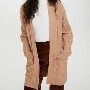 Wilfred Charlisa Cable Knit Open Front Cardigan in Tan